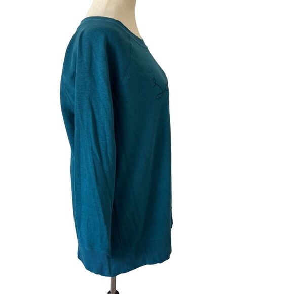 Old Navy “Long Weekend” Embroidered Fleece Sweatshirt Large Teal - Picture 5 of 7